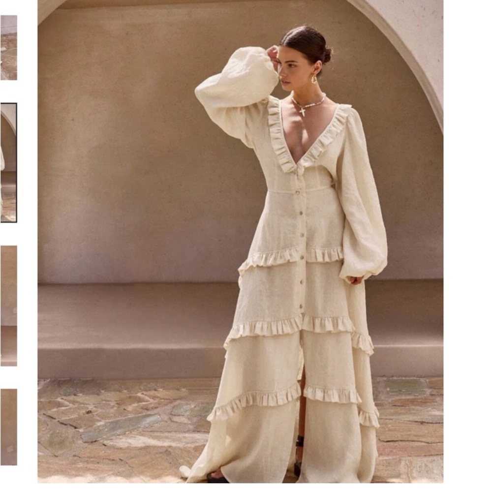Cream Ruffle Tiered Button-Front Maxi Dress